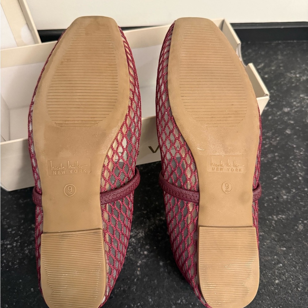 Nicole Miller Burgundy Mesh Mary Jane Flats - Picture 4 of 5